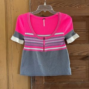 Free People Cropped Half Zip Short Sleeve Sweater Size S